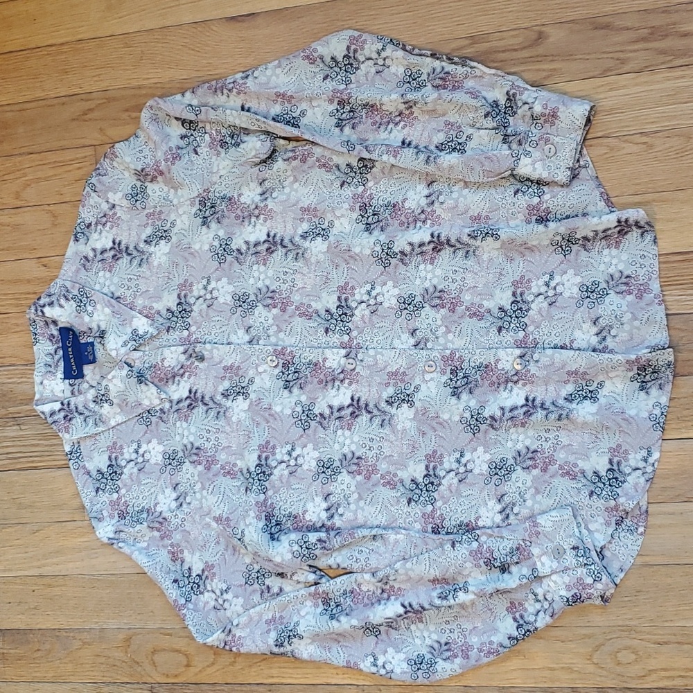 Charter Club 100% silk floral long sleeve button down size 4‎